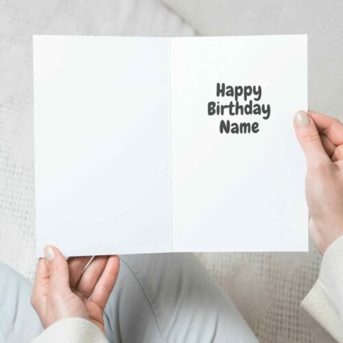 Personalised birthday card template featuring a cheerful design with space for a name, perfect for custom celebrations.