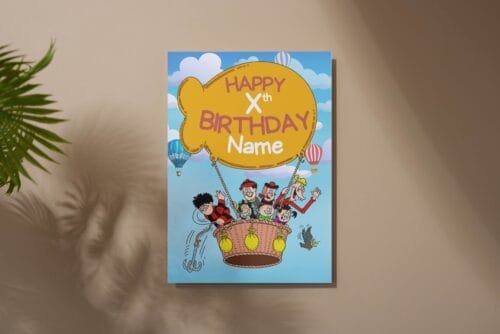 Free shipping offer for personalised birthday cards featuring bold 'Happy Xth Birthday' text with space for name, designed by Paul.