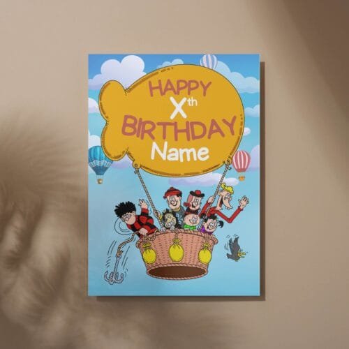 Free shipping offer for personalised birthday cards featuring bold 'Happy Xth Birthday' text with space for name, designed by Paul.