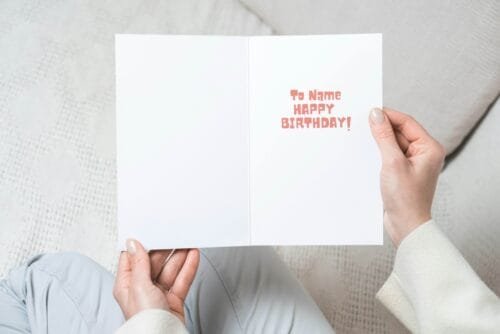 Free shipping offer for Minnie the Minx birthday cards featuring 'Have a MINX of a Birthday!' message with space for personalisation, designed by Paul.