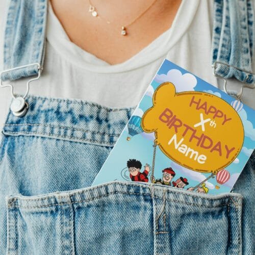 Free shipping offer for personalised birthday cards featuring bold 'Happy Xth Birthday' text with space for name, designed by Paul.