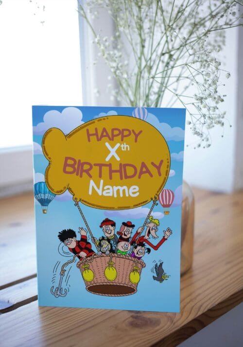 Free shipping offer for personalised birthday cards featuring bold 'Happy Xth Birthday' text with space for name, designed by Paul.