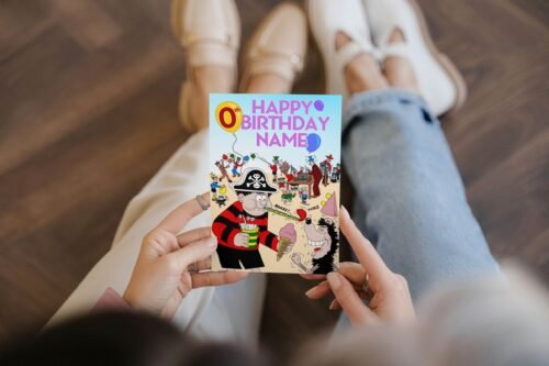 Personalised birthday card template with 'Happy Birthday' text and space for a name, ideal for custom celebrations.