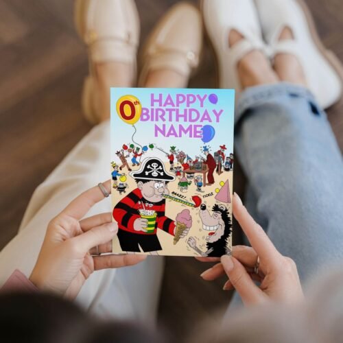 Personalised birthday card template with 'Happy Birthday' text and space for a name, ideal for custom celebrations.