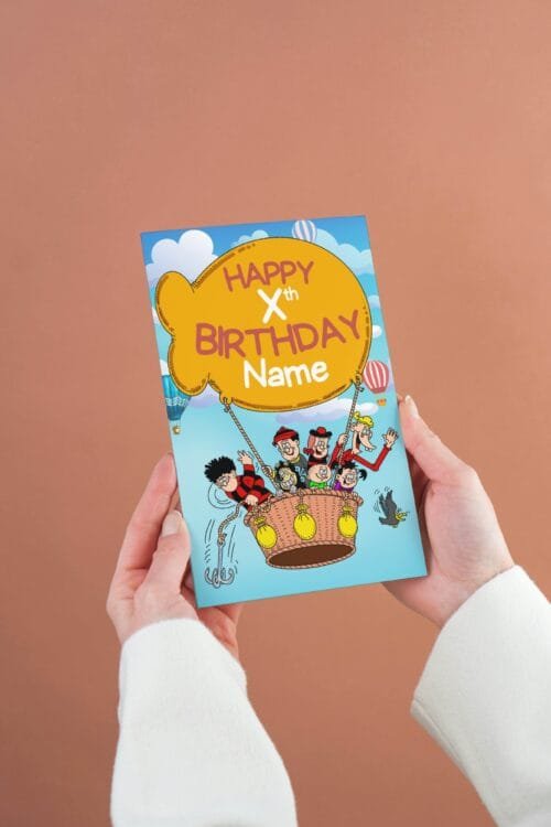 Free shipping offer for personalised birthday cards featuring bold 'Happy Xth Birthday' text with space for name, designed by Paul.