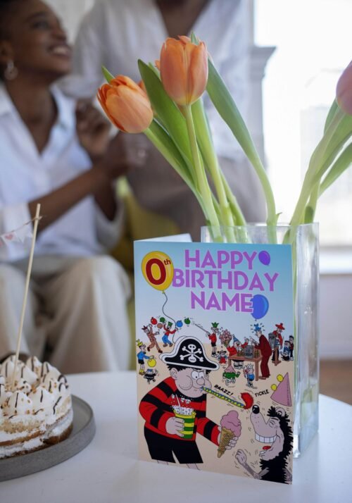 Personalised birthday card template with 'Happy Birthday' text and space for a name, ideal for custom celebrations.