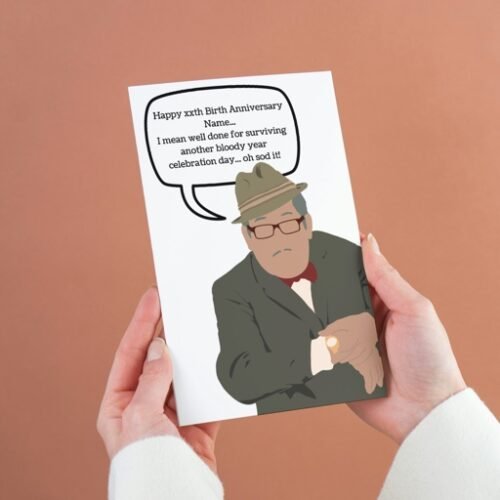 Humorous birthday card Count Arthur Strong, reflects Arthur’s signature blundering charm.