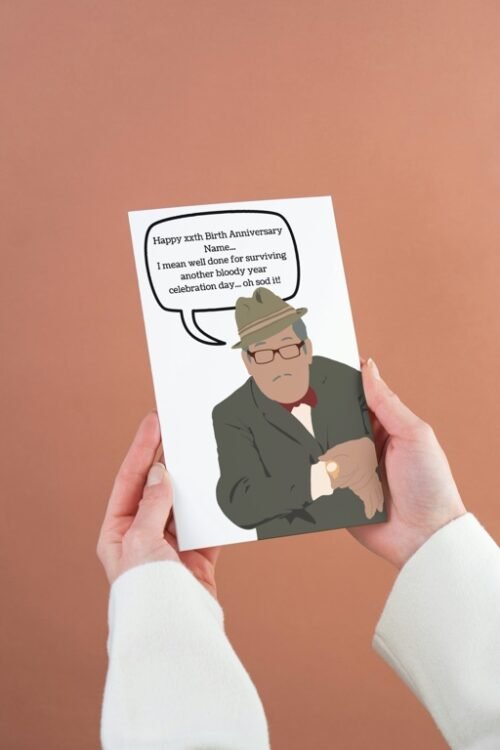 Humorous birthday card Count Arthur Strong, reflects Arthur’s signature blundering charm.