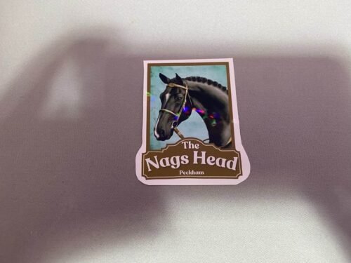 A vintage-inspired sticker design featuring Only Fools and Horses references: the Nags Head pub sign, 'CUSHTY' slogan, 'MANDELA' nod, and bold 'ONLY FOOLS HORSES' text in retro typography.