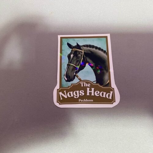 A vintage-inspired sticker design featuring Only Fools and Horses references: the Nags Head pub sign, 'CUSHTY' slogan, 'MANDELA' nod, and bold 'ONLY FOOLS HORSES' text in retro typography.
