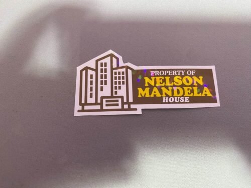 A vintage-inspired sticker design featuring Only Fools and Horses references: the Nags Head pub sign, 'CUSHTY' slogan, 'MANDELA' nod, and bold 'ONLY FOOLS HORSES' text in retro typography.
