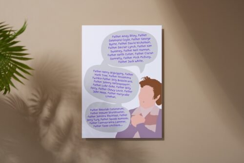 Overhead view of a personalised comedy card with minimalist silhouette artwork