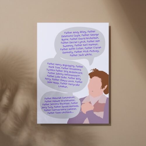 Overhead view of a personalised comedy card with minimalist silhouette artwork