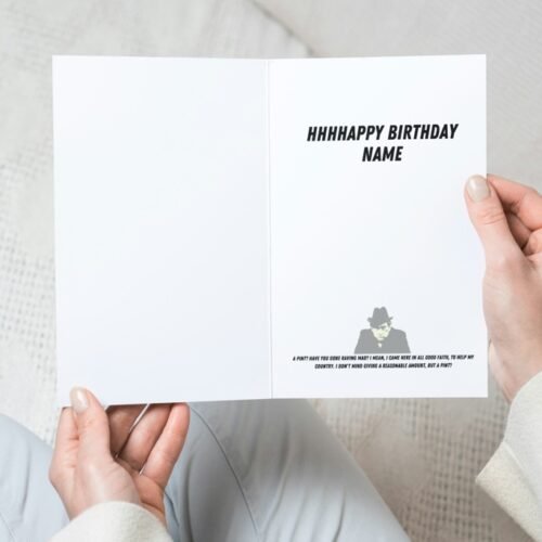 Person holding a Tony Hancock birthday card with retro design and personalised name