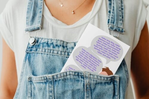 Comedy birthday card peeking from denim pocket in a playful product shot