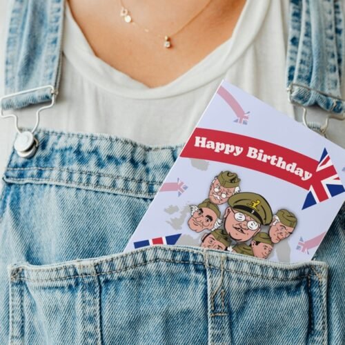 Funny greeting card peeking out of a denim pocket in a lighthearted product photo