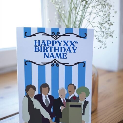 Customisable sitcom card featuring bold, minimalist artwork and retro charm