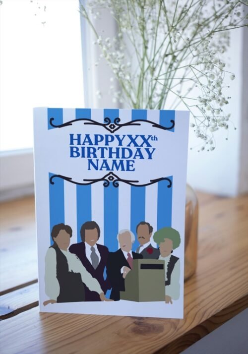 Customisable sitcom card featuring bold, minimalist artwork and retro charm