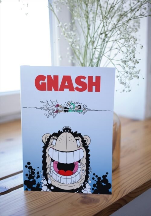 Birthday card parodying Jaws movie with Gnasher from The Beano on front