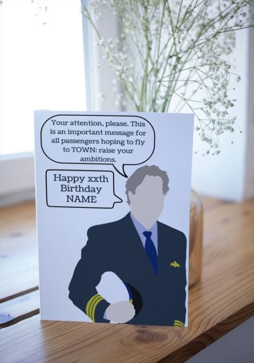 Personalised comedy card on a table, showing print quality and clean design