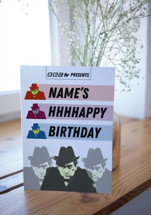 Vintage Tony Hancock birthday card resting on a desk, ideal for nostalgic fans