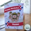 Greeting card with retro design and personalisation detail on a rustic surface