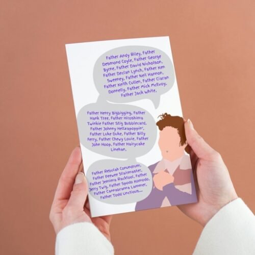 Mrs Doyle birthday card held in hand with silhouette design and clean print