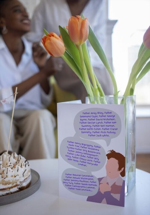 Printed greeting card showing Mrs Doyle’s quote moment from Father Ted