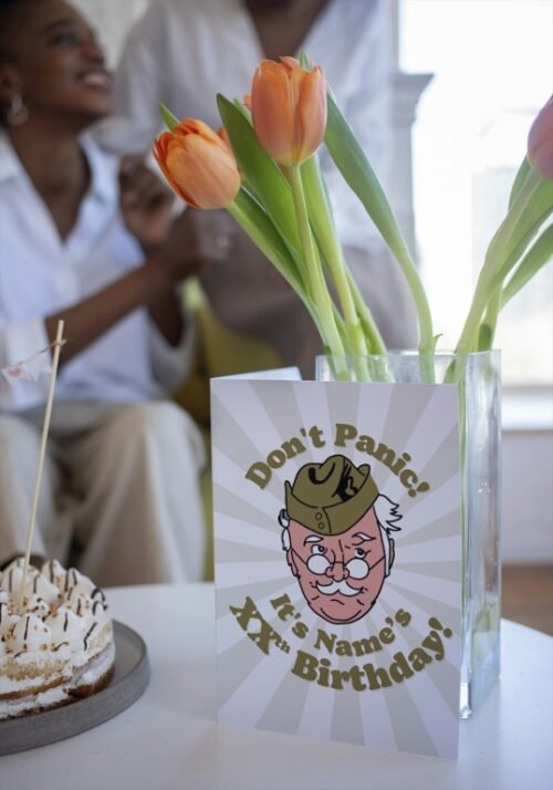 Printed birthday card on table highlighting personalised details and smooth finish
