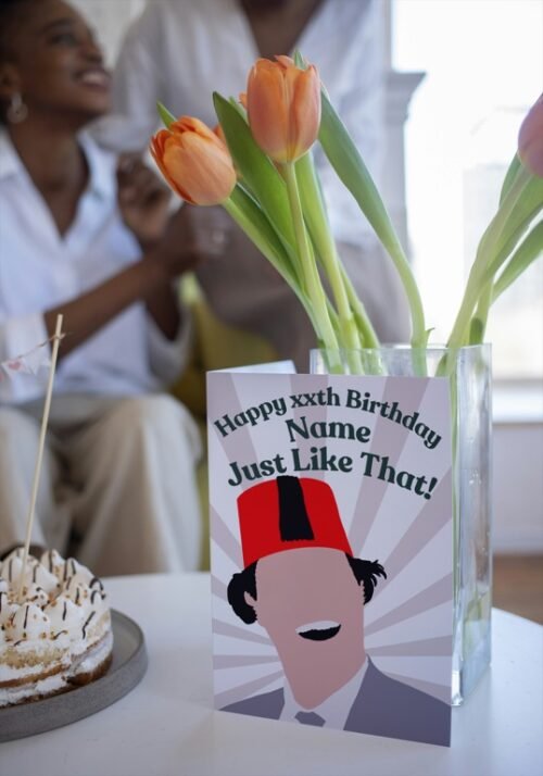 Printed comedy birthday card showing classic Cooper style and personal name addition