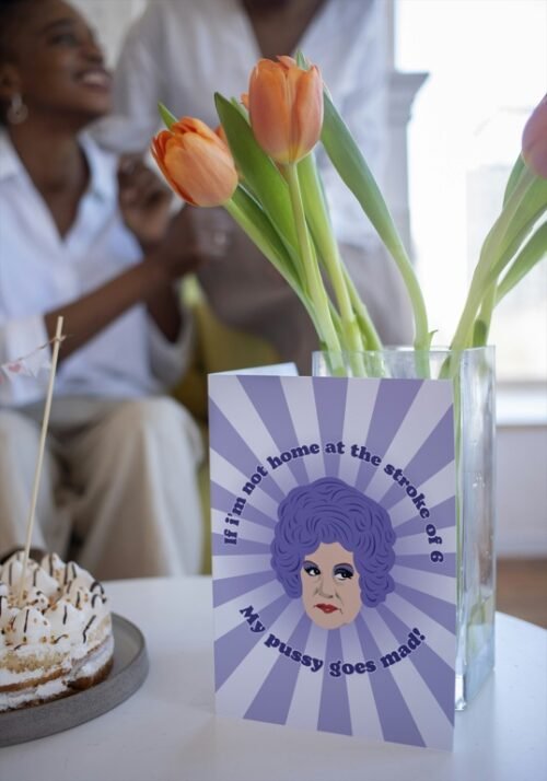 Retro television-inspired greeting card resting on desk, perfect for fans of British humour