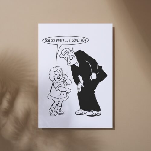 The Broons card displayed on table with focus on the black-and-white comic style