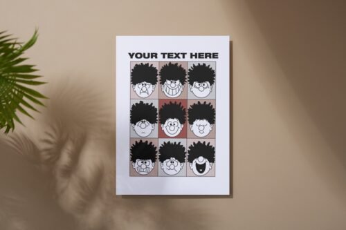 Dennis the Menace card laid flat on table showing custom message on the front
