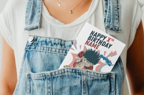 Personalised Dennis the Menace and Gnasher card peeking out from a denim pocket for fun display