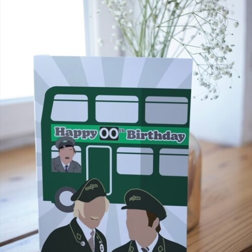 On the Buses card on a table with bright green bus and customisable age