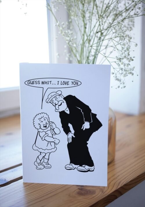 The Broons card displayed on table with focus on the black-and-white comic style