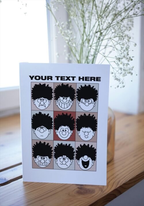 Open card on wooden surface with visible personalised insert