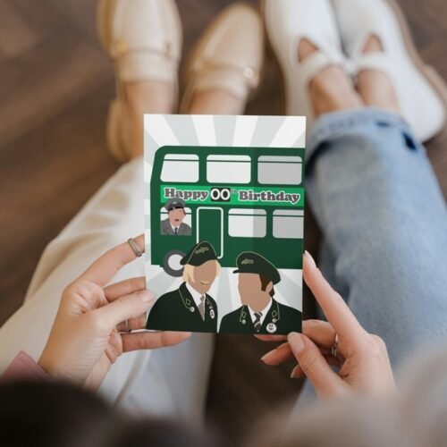 Funny birthday card featuring Stan, Jack, and Blakey, held in hand