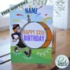 Minnie the Minx birthday card displayed on wooden surface, showing name and age