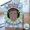 Partridge birthday card with custom name and inside message displayed on wooden surface