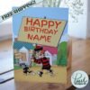 Minnie the Minx card on a table with colourful birthday placard design