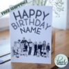 Open card on table with visible personalised inside text: “To [Name], Happy Birthday!”