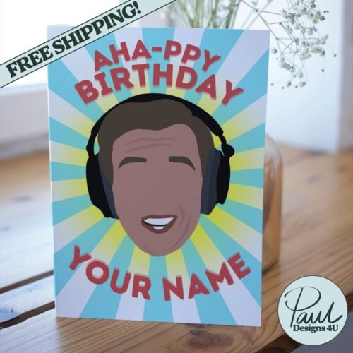 Partridge birthday card with custom name and inside message displayed on wooden surface