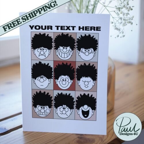 Open card on wooden surface with visible personalised insert